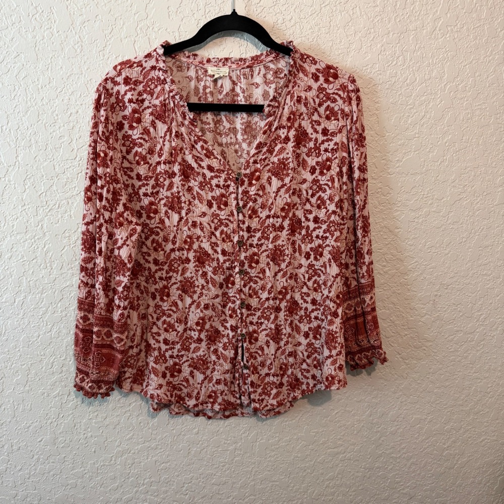 Mason & Belle Floral Button Front Blouse Size M Boho Cottagecore Terracotta